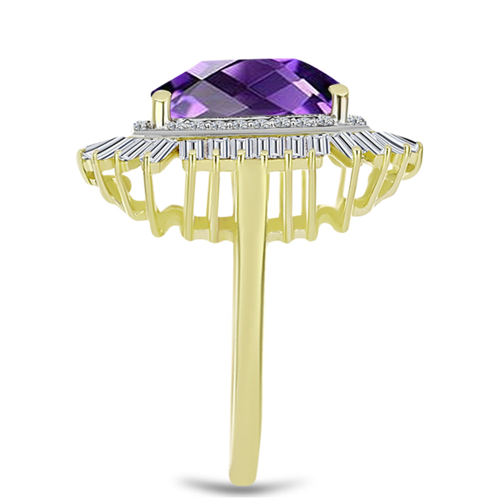 Inel din Argint 925 Placat cu Aur ( 3.51 grame ) cu Ametist Marocan și Zircon Alb 7.81 Carate