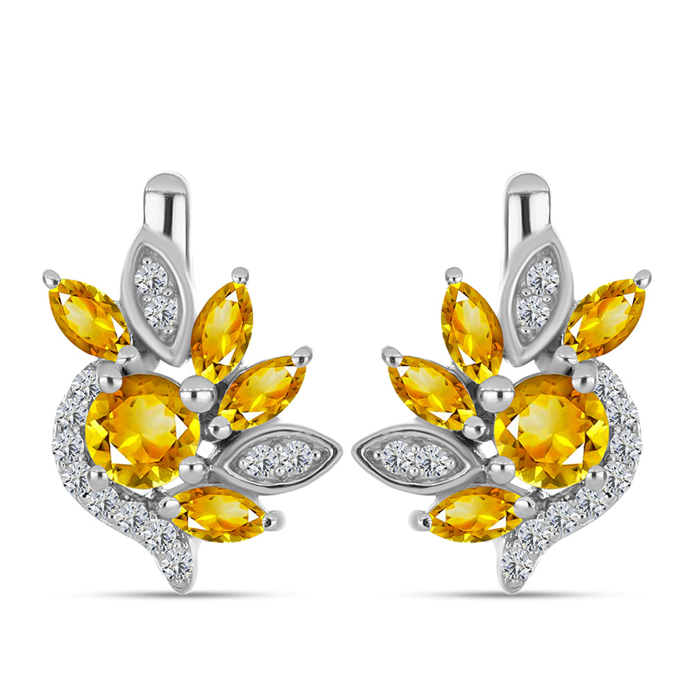 Cercei din Argint 925 ( 3.92 grame ) cu Citrin Ural și Topaz Alb 1.24 Carate