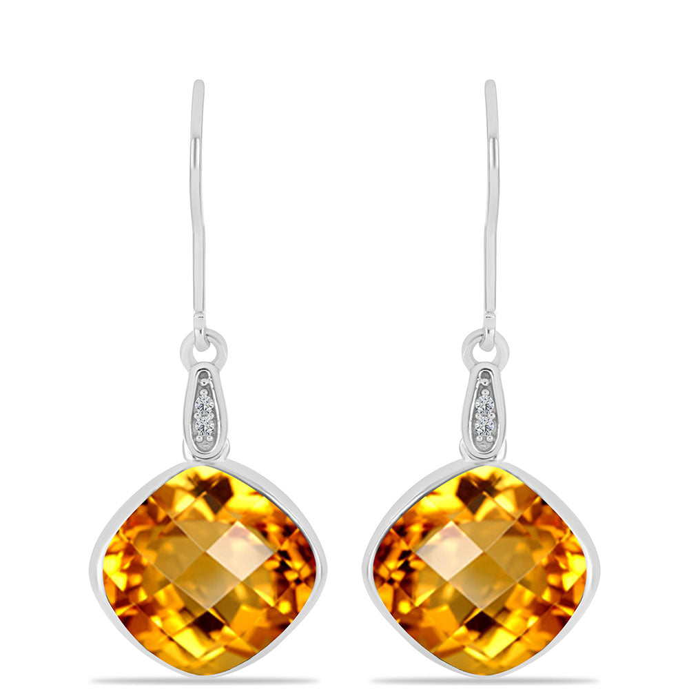 Cercei din Argint 925 ( 1.76 grame ) cu Citrin Ural și Topaz Alb 9.4 Carate 1 