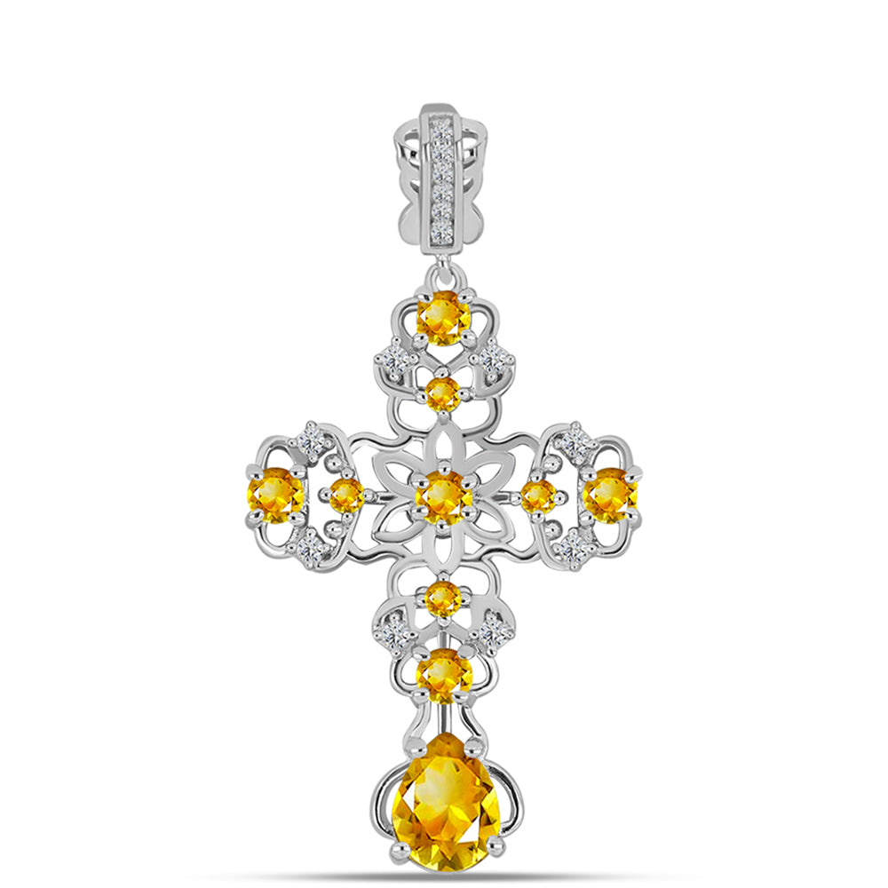 Cruce Pandantiv din Argint 925 ( 3.56 grame ) cu Citrin Ural și Topaz Alb 1.79 Carate 1 