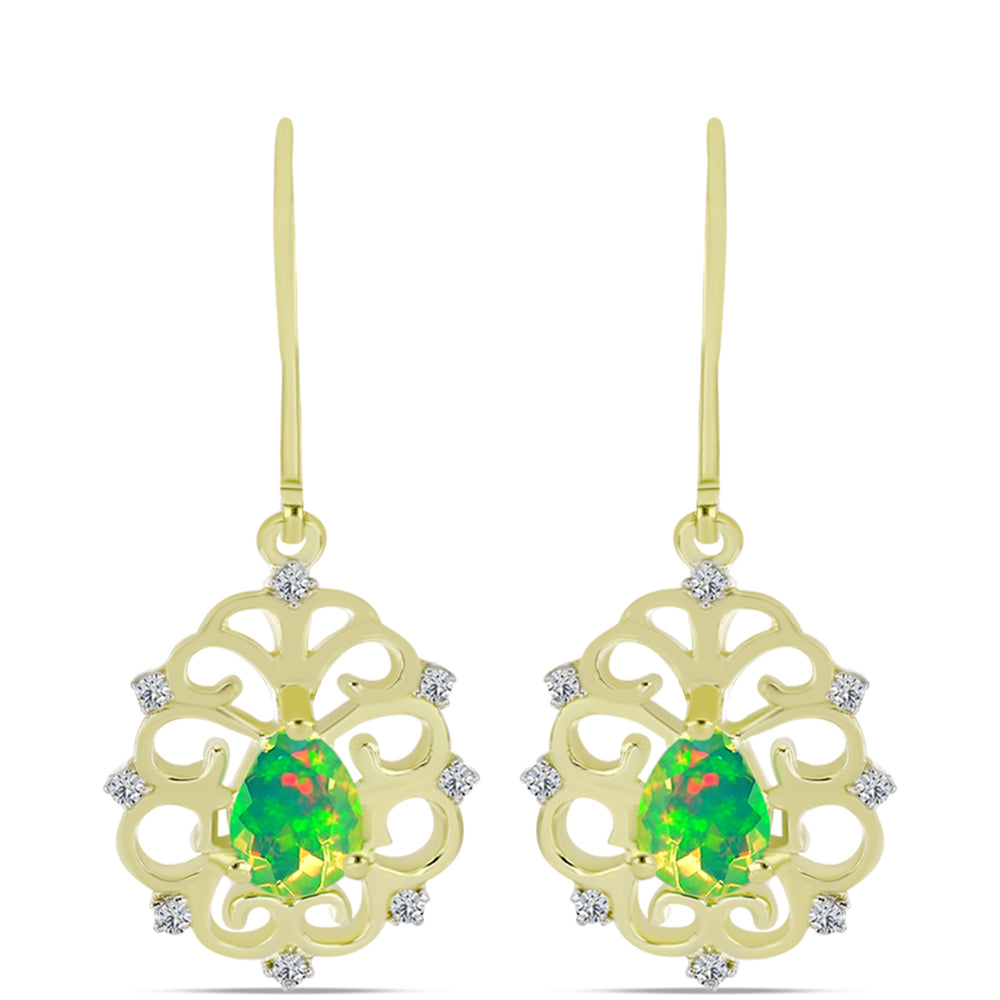 Cercei din Argint 925 Placat cu Aur ( 3.67 grame ) cu Opal Verde Etiopian Lega Dembi și Topaz Alb 0.98 Carate