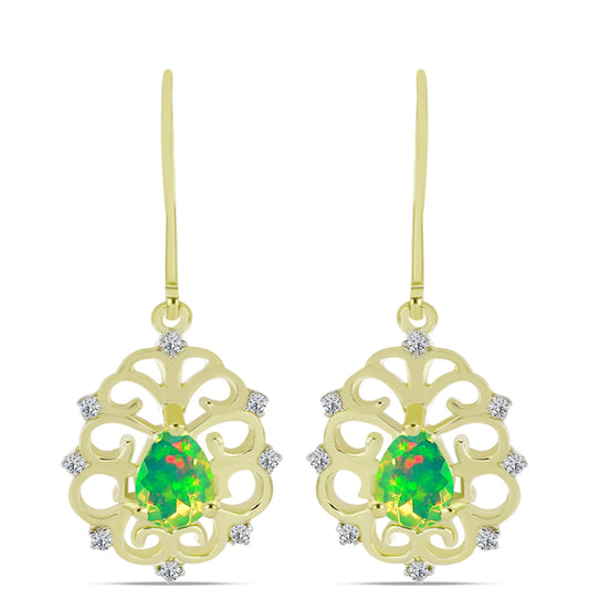 Cercei din Argint 925 Placat cu Aur ( 3.67 grame ) cu Opal Verde Etiopian Lega Dembi și Topaz Alb 0.98 Carate