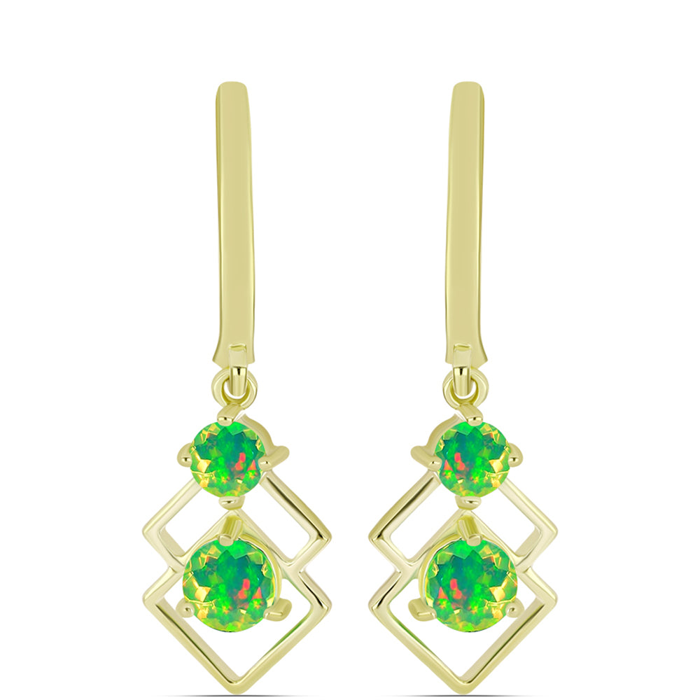 Cercei din Argint 925 Placat cu Aur ( 3.51 grame ) cu Opal Verde Etiopian Lega Dembi 0.87 Carate 1 