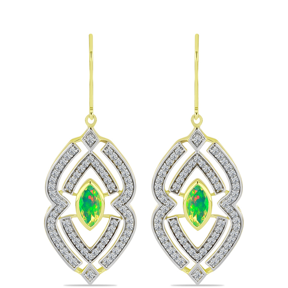 Cercei din Argint 925 Placat cu Aur ( 5.53 grame ) cu Opal Verde Etiopian Lega Dembi și Topaz Alb 1.84 Carate 1 