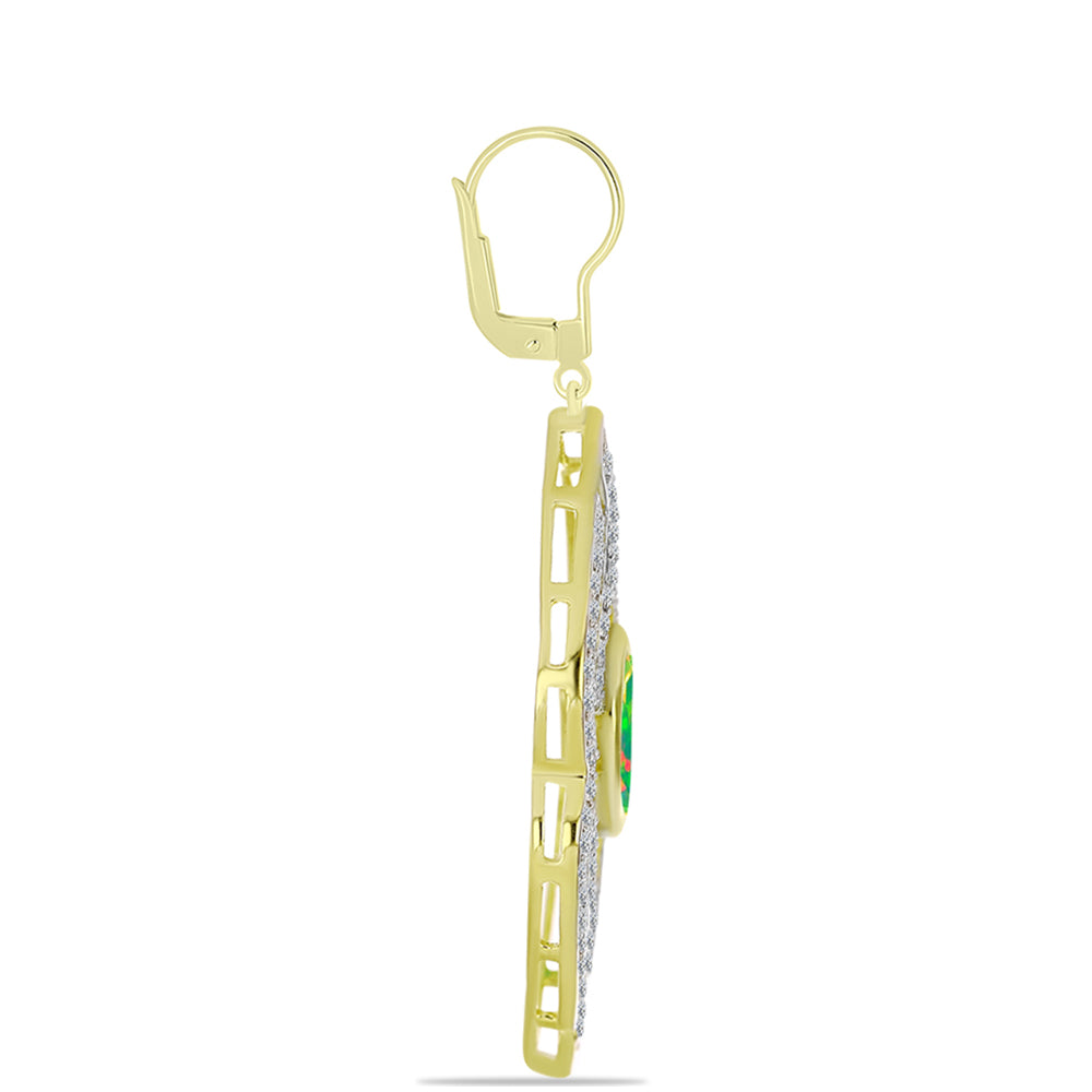 Cercei din Argint 925 Placat cu Aur ( 5.53 grame ) cu Opal Verde Etiopian Lega Dembi și Topaz Alb 1.84 Carate
