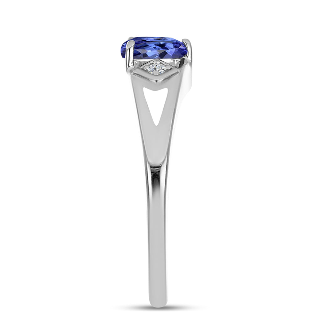 Inel din Argint 925 ( 2.95 grame ) cu Tanzanit AAA și Topaz Alb 0.74 Carate 4 