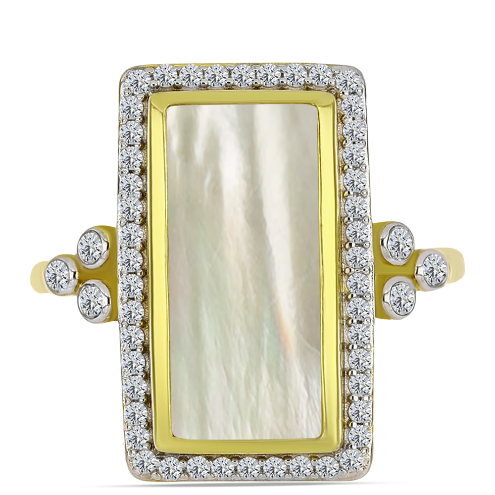 Inel din Argint 925 Placat cu Aur ( 4.28 grame ) cu Sidef și Topaz Alb 4.16 Carate 1 