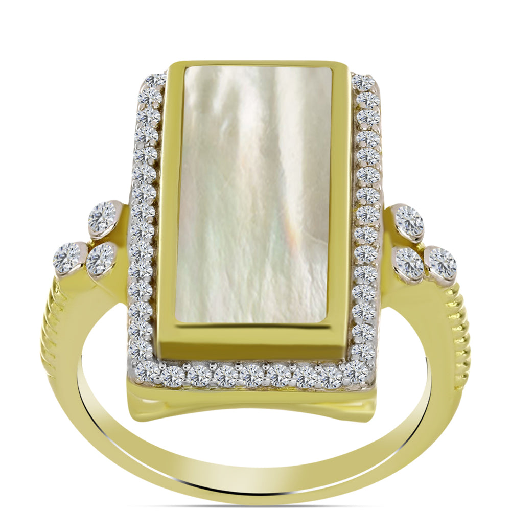 Inel din Argint 925 Placat cu Aur ( 4.28 grame ) cu Sidef și Topaz Alb 4.16 Carate 3 