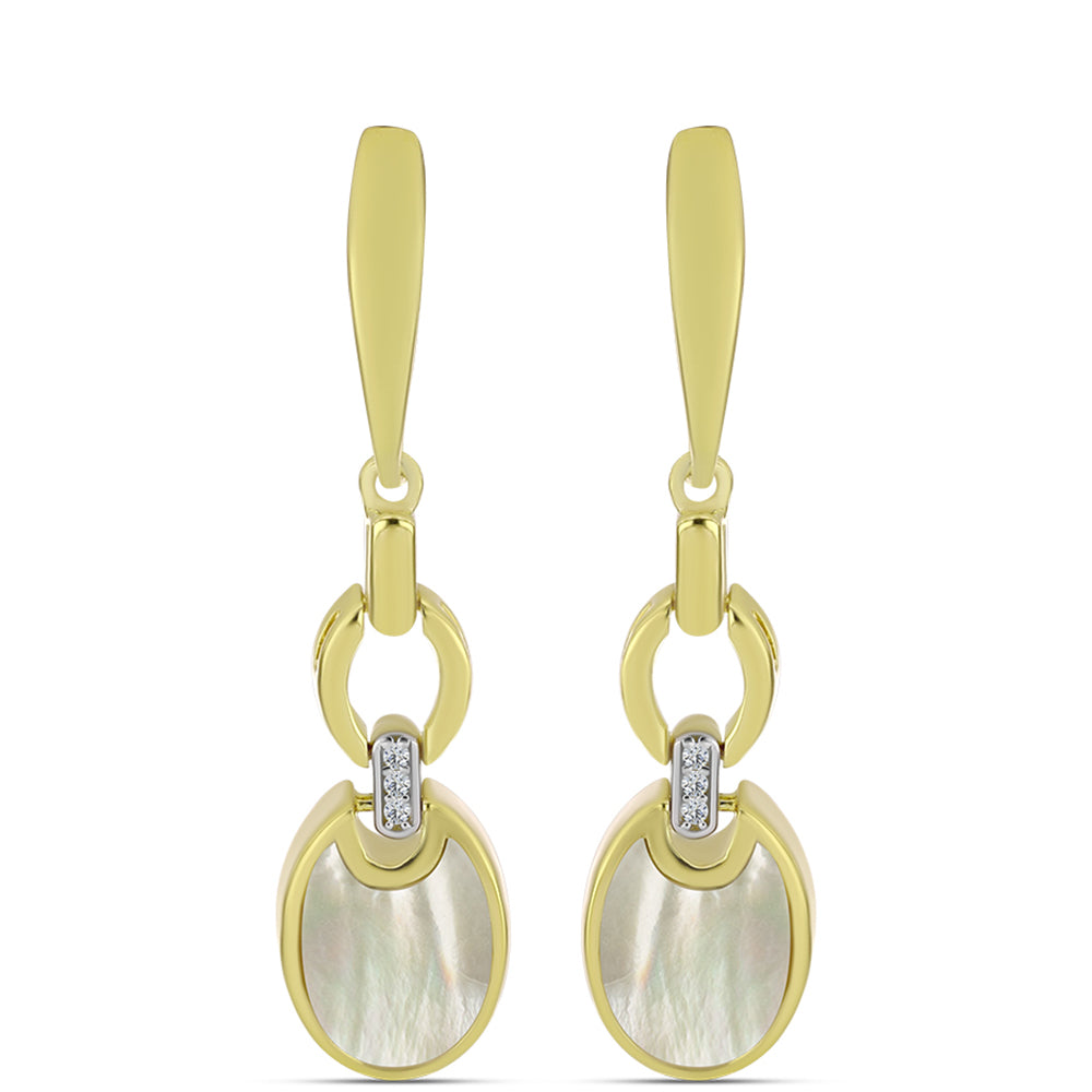 Cercei din Argint 925 Placat cu Aur ( 5.68 grame ) cu Sidef și Topaz Alb 4.05 Carate 1 