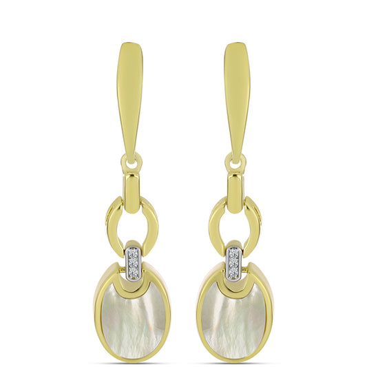 Cercei din Argint 925 Placat cu Aur ( 5.68 grame ) cu Sidef și Topaz Alb 4.05 Carate