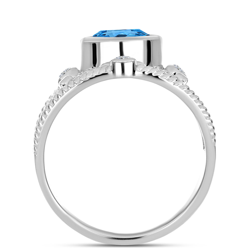 Inel din Argint 925 ( 6.79 grame ) cu Topaz Swiss Blue și Topaz Alb 2.51 Carate 2 