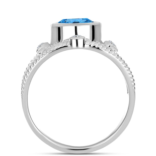 Inel din Argint 925 ( 6.79 grame ) cu Topaz Swiss Blue și Topaz Alb 2.51 Carate