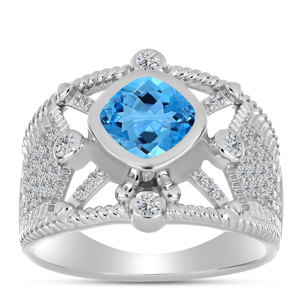 Inel din Argint 925 ( 6.79 grame ) cu Topaz Swiss Blue și Topaz Alb 2.51 Carate