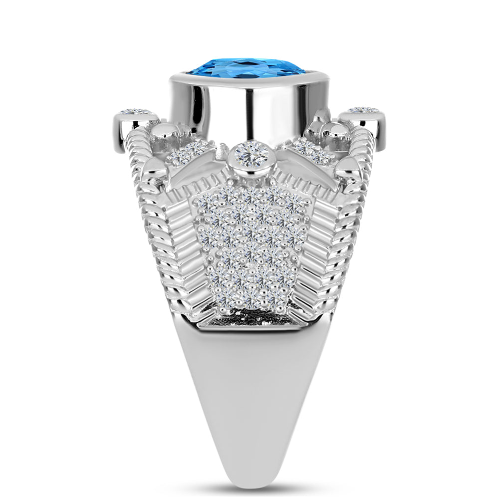 Inel din Argint 925 ( 6.79 grame ) cu Topaz Swiss Blue și Topaz Alb 2.51 Carate 4 