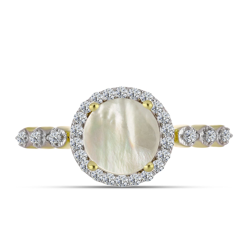 Inel din Argint 925 Placat cu Aur ( 2.73 grame ) cu Sidef și Topaz Alb 1.85 Carate