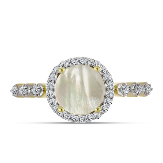 Inel din Argint 925 Placat cu Aur ( 2.73 grame ) cu Sidef și Topaz Alb 1.85 Carate