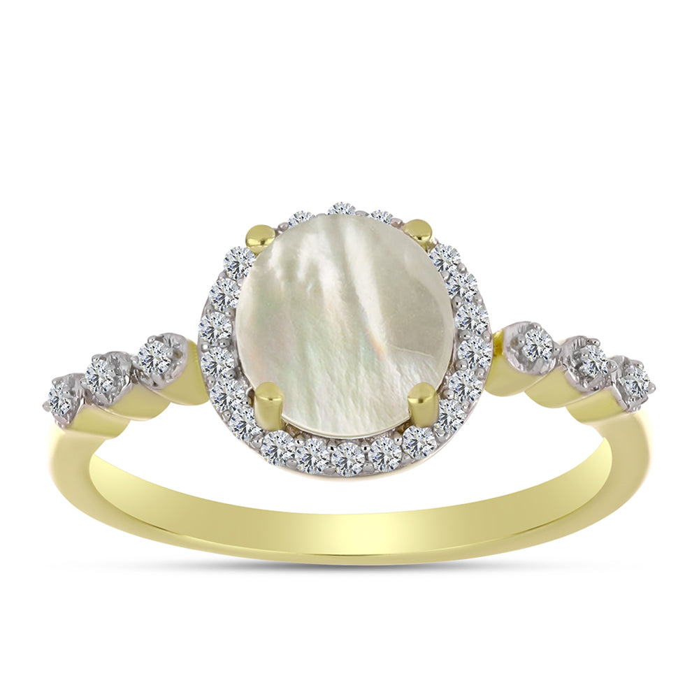 Inel din Argint 925 Placat cu Aur ( 2.73 grame ) cu Sidef și Topaz Alb 1.85 Carate