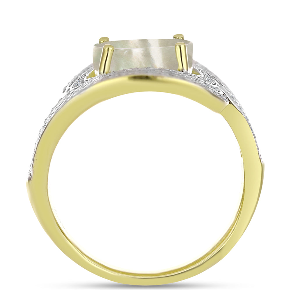 Inel din Argint 925 Placat cu Aur ( 6.69 grame ) cu Sidef și Topaz Alb 3.7 Carate