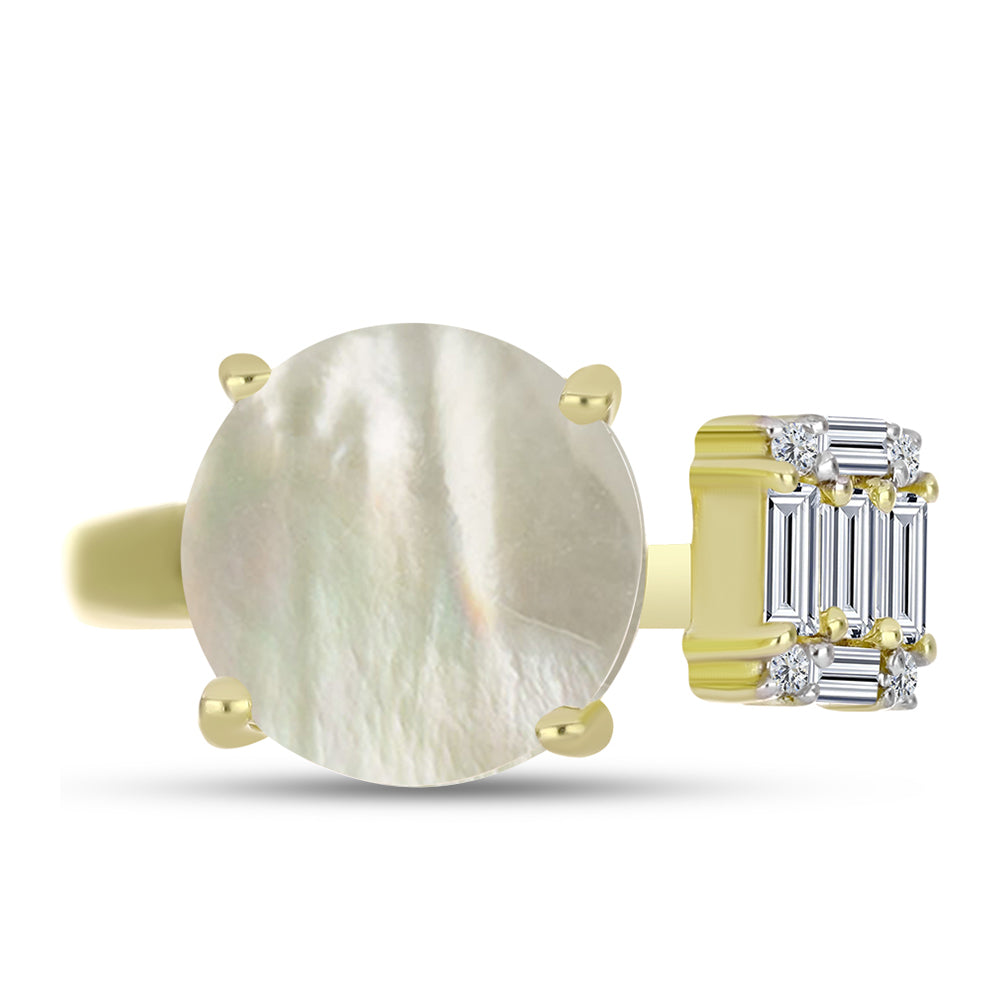 Inel din Argint 925 Placat cu Aur ( 3.36 grame ) cu Sidef și Zircon Alb 4.34 Carate 1 