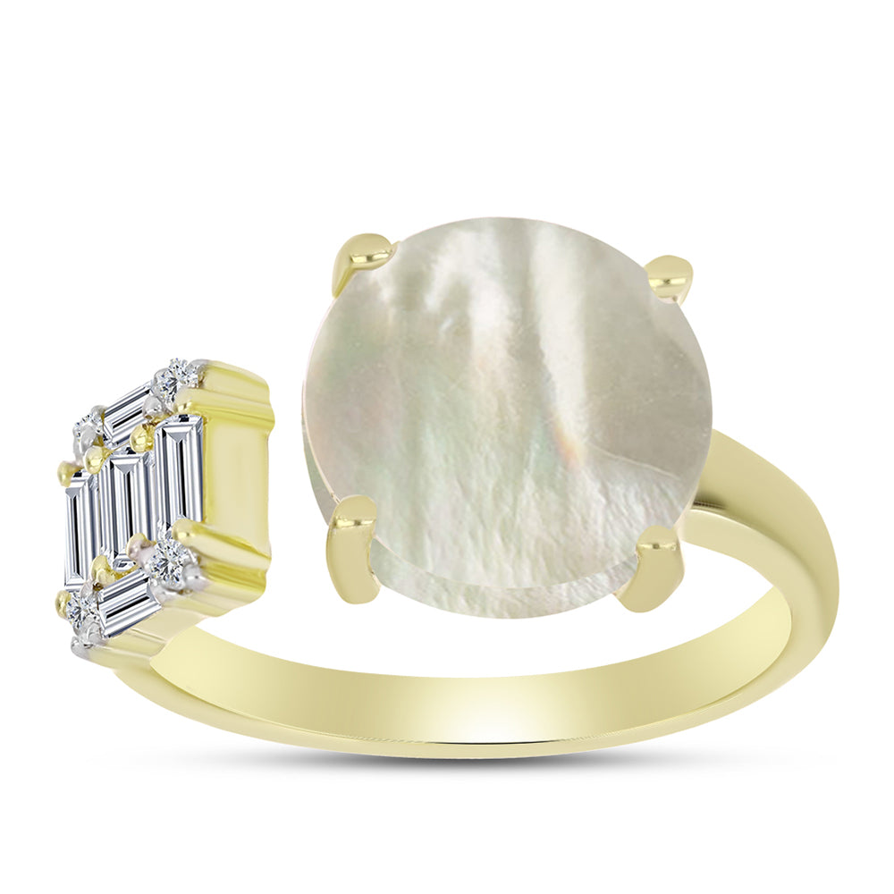 Inel din Argint 925 Placat cu Aur ( 3.36 grame ) cu Sidef și Zircon Alb 4.34 Carate