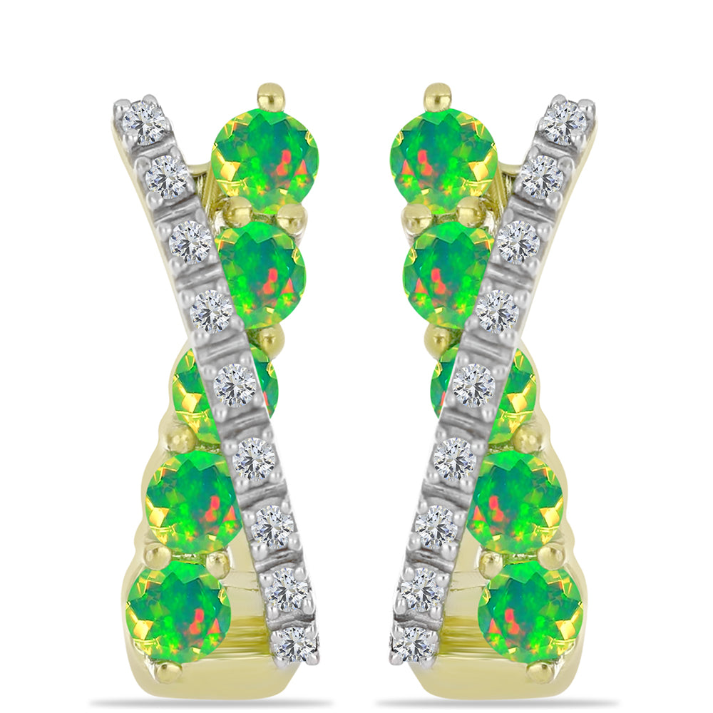 Cercei din Argint 925 Placat cu Aur ( 4.84 grame ) cu Opal Verde Etiopian Lega Dembi și Topaz Alb 0.82 Carate 1 