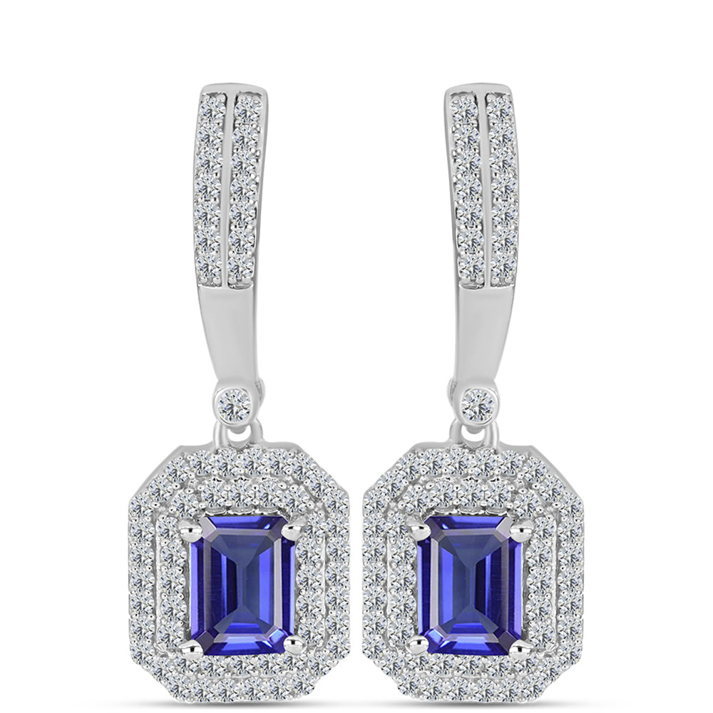 Cercei din Argint 925 ( 4.62 grame ) cu Tanzanit AAA și Topaz Alb 2.97 Carate