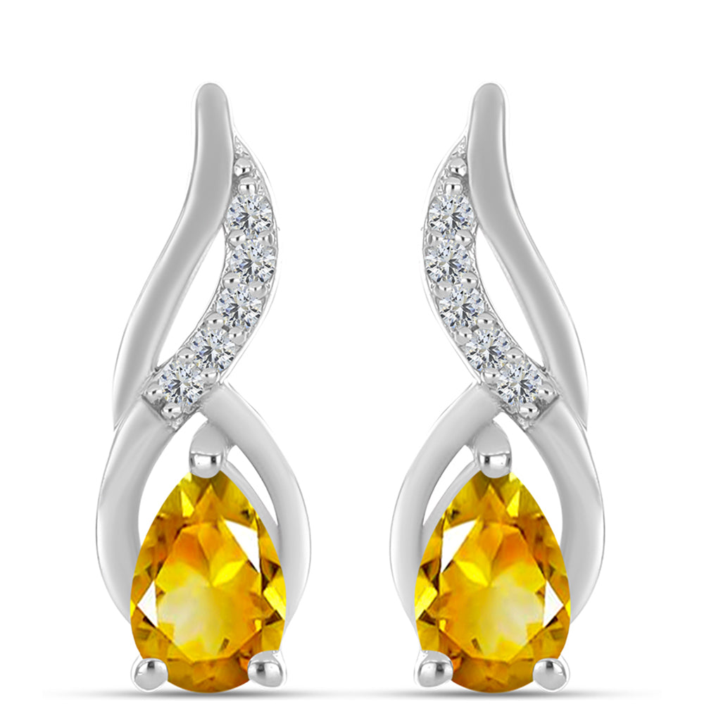 Cercei din Argint 925 ( 3.1 grame ) cu Citrin Ural și Topaz Alb 0.83 Carate 1 