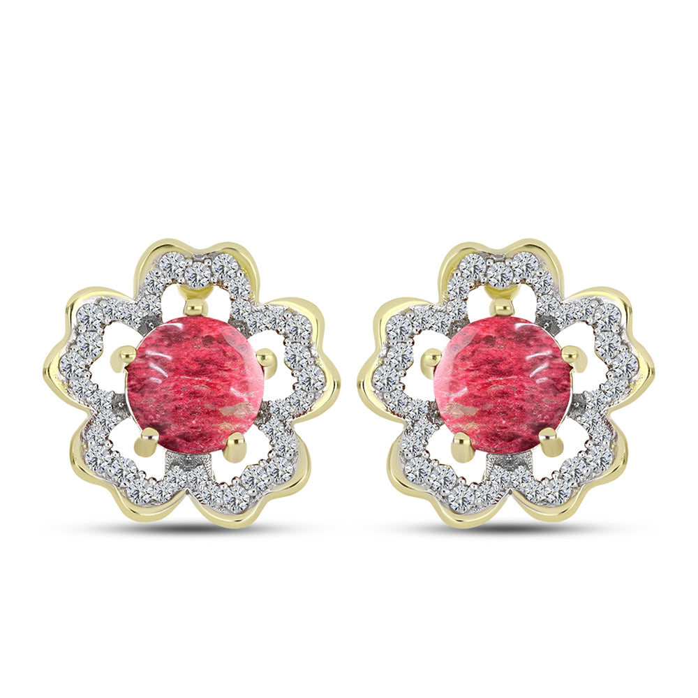 Cercei din Argint 925 Placat cu Aur ( 4.82 grame ) cu Thulit și Topaz Alb 5.77 Carate 1 