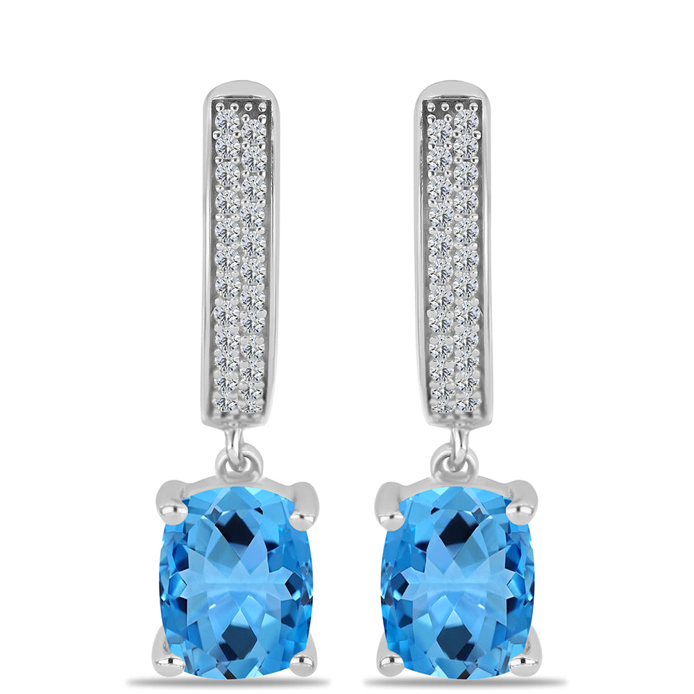 Cercei din Argint 925 ( 4.38 grame ) cu Topaz Swiss Blue și Topaz Alb 5.32 Carate 1 