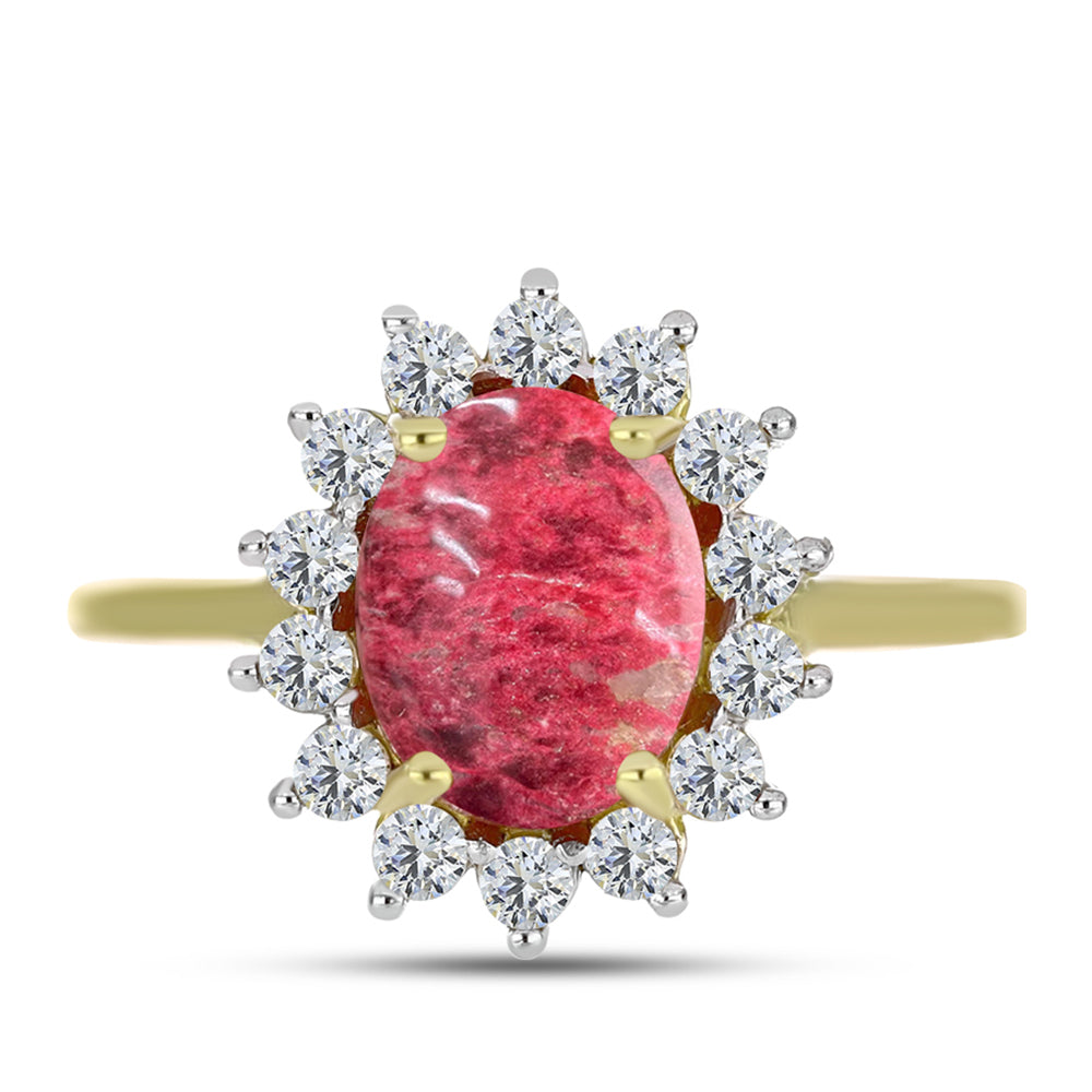 Inel din Argint 925 Placat cu Aur ( 2.32 grame ) cu Thulit și Topaz Alb 2.95 Carate 1 