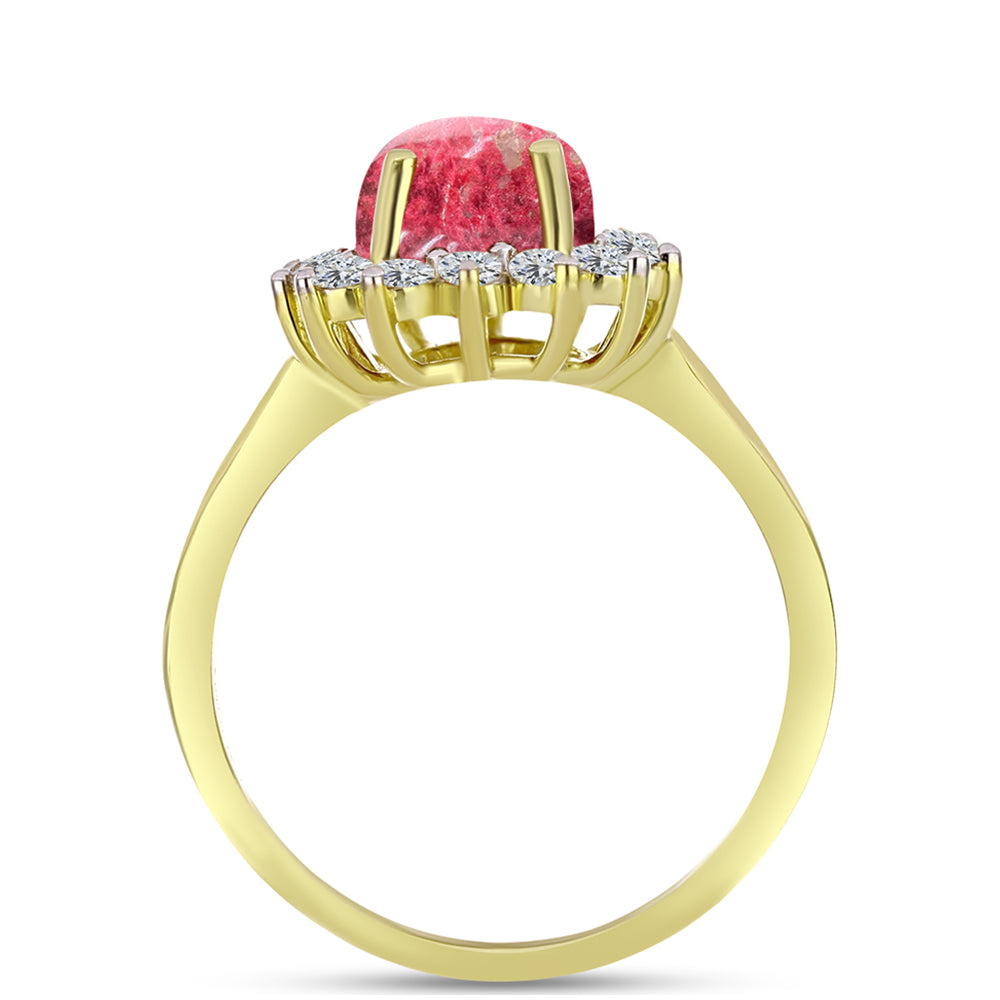 Inel din Argint 925 Placat cu Aur ( 2.32 grame ) cu Thulit și Topaz Alb 2.95 Carate 2 