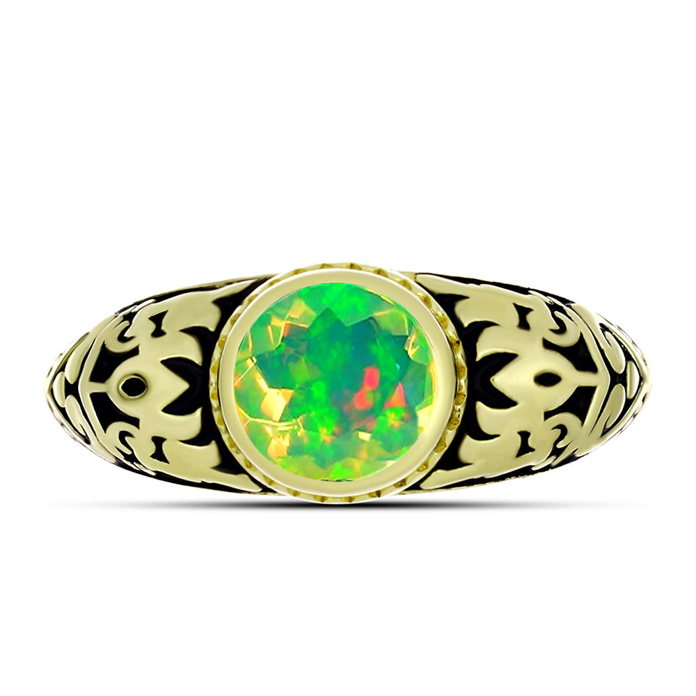 Inel din Argint 925 Placat cu Aur ( 4.65 grame ) cu Opal Verde Etiopian Lega Dembi 0.77 Carate 2 