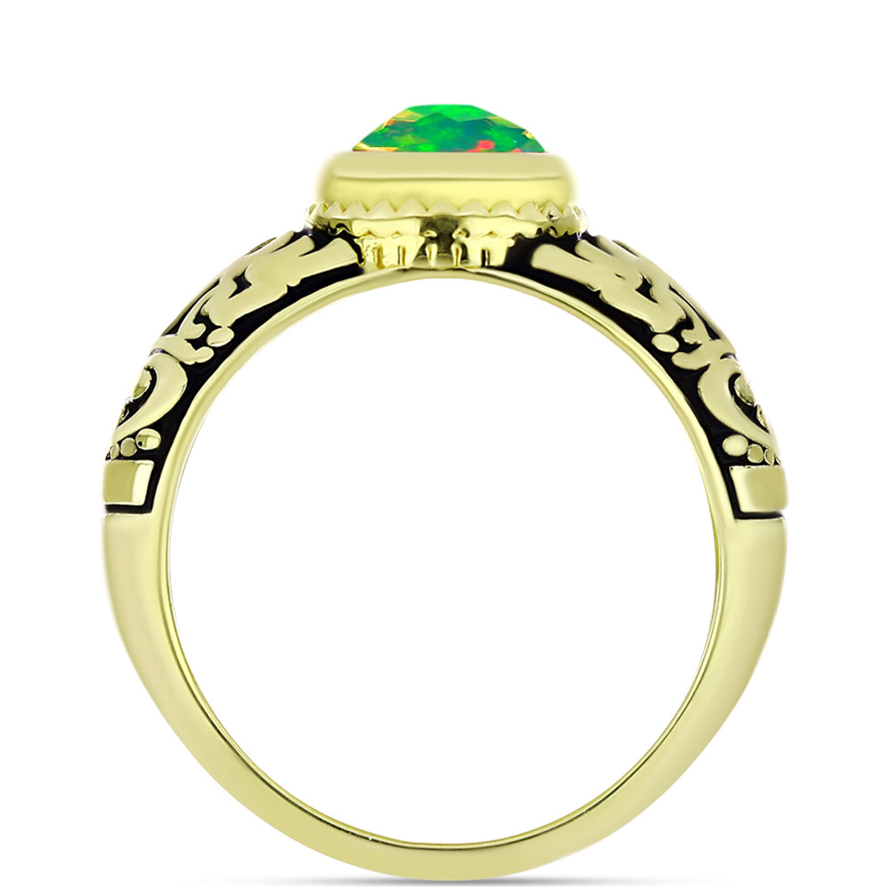Inel din Argint 925 Placat cu Aur ( 4.65 grame ) cu Opal Verde Etiopian Lega Dembi 0.77 Carate