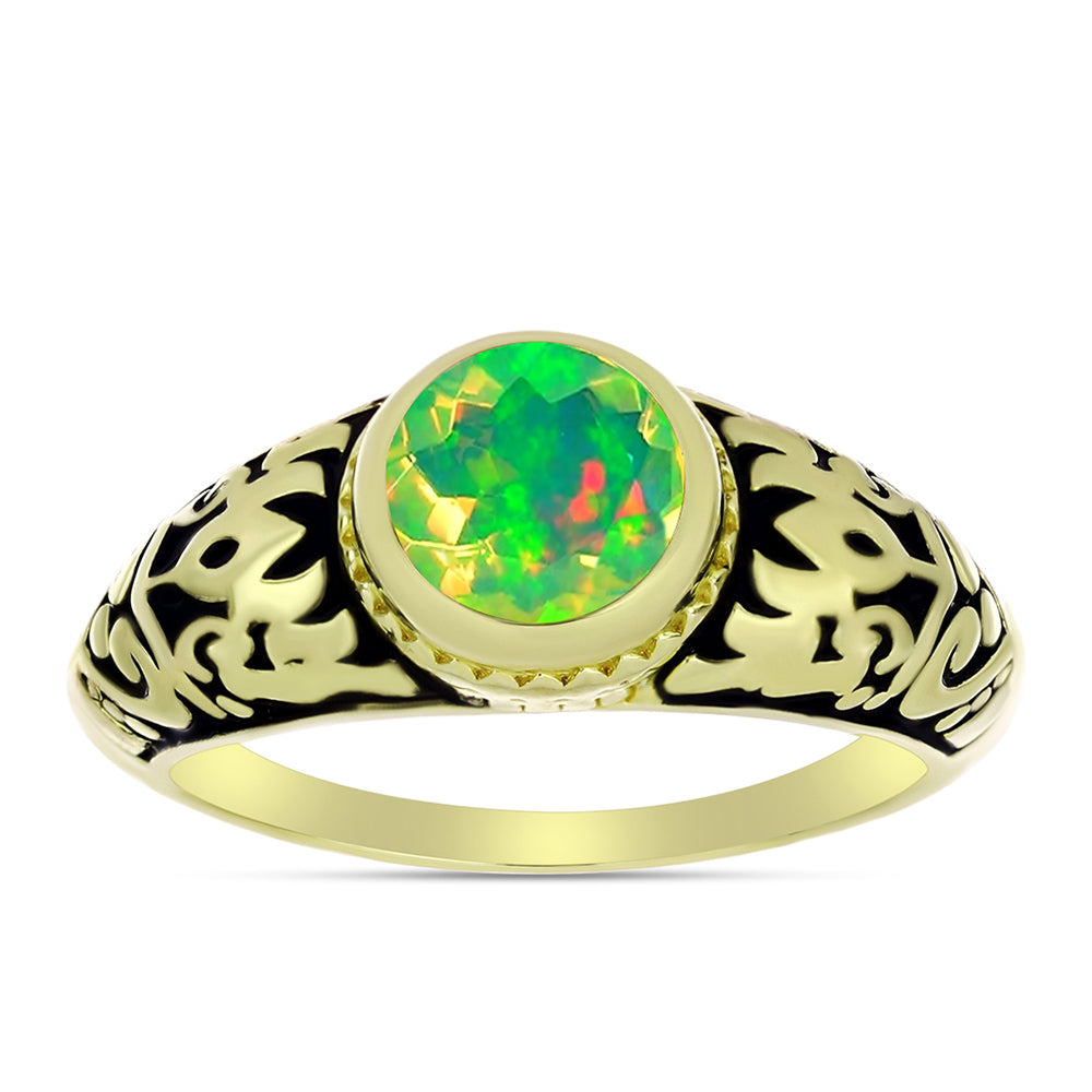 Inel din Argint 925 Placat cu Aur ( 4.65 grame ) cu Opal Verde Etiopian Lega Dembi 0.77 Carate 1 
