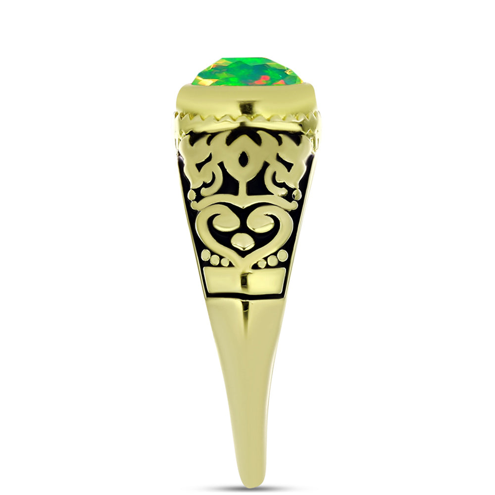 Inel din Argint 925 Placat cu Aur ( 4.65 grame ) cu Opal Verde Etiopian Lega Dembi 0.77 Carate