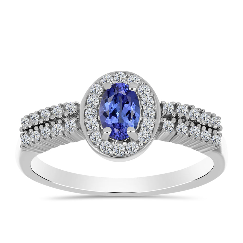 Inel din Argint 925 ( 2.84 grame ) cu Tanzanit AAA și Topaz Alb 0.76 Carate