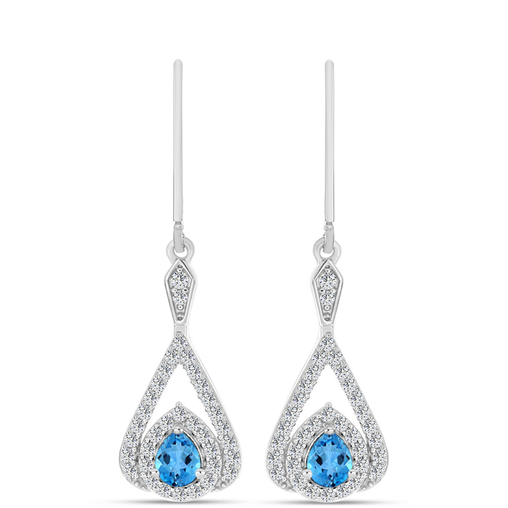 Cercei din Argint 925 ( 4.2 grame ) cu Topaz Swiss Blue și Topaz Alb 1.61 Carate 1 