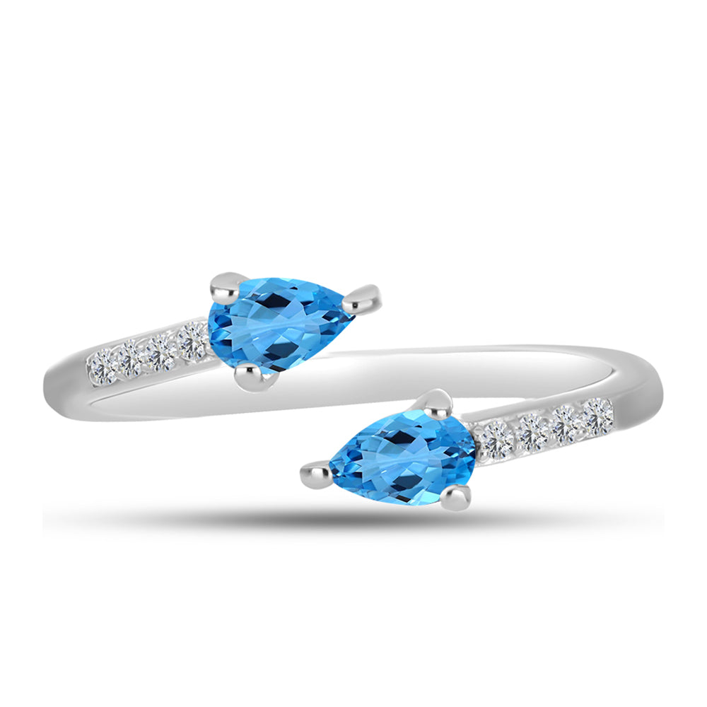 Inel din Argint 925 ( 1.59 grame ) cu Topaz Swiss Blue și Topaz Alb 0.59 Carate
