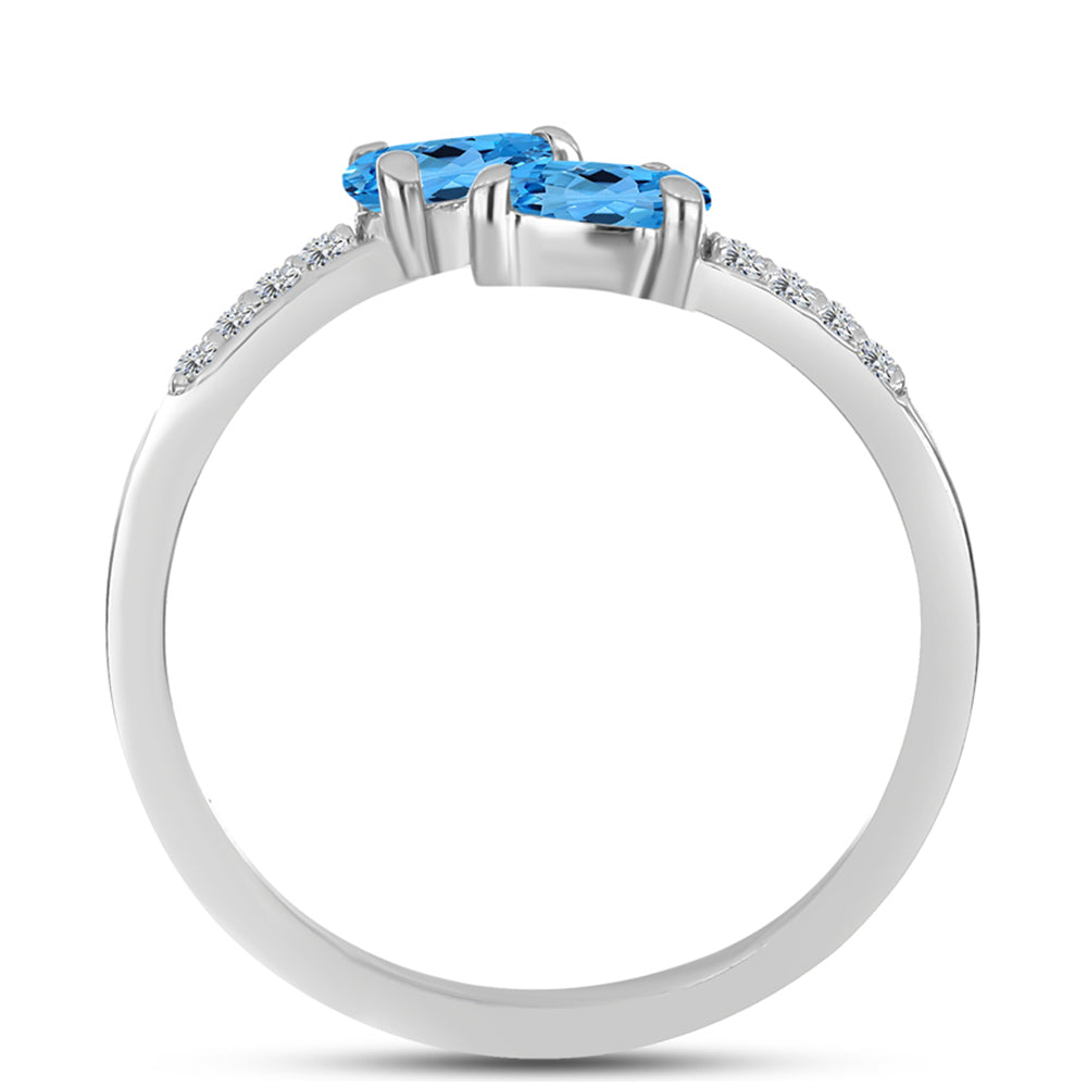 Inel din Argint 925 ( 1.59 grame ) cu Topaz Swiss Blue și Topaz Alb 0.59 Carate 2 