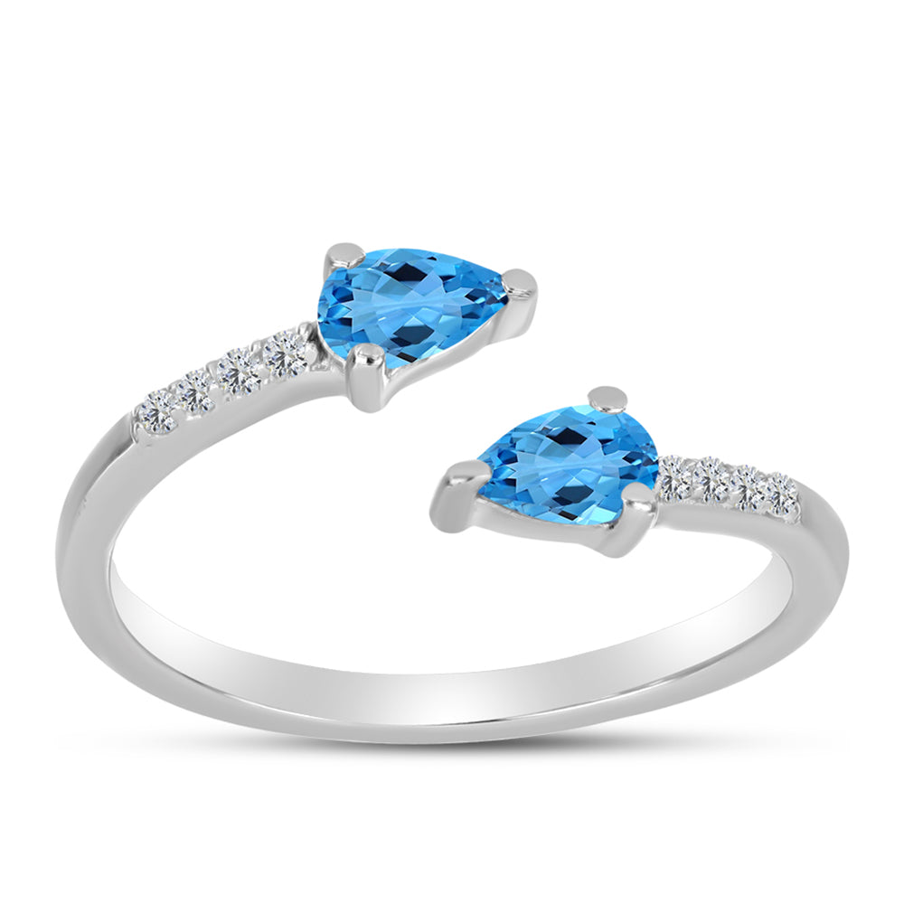 Inel din Argint 925 ( 1.59 grame ) cu Topaz Swiss Blue și Topaz Alb 0.59 Carate