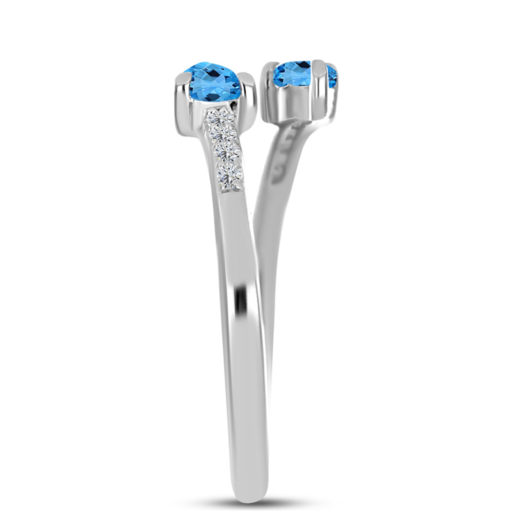 Inel din Argint 925 ( 1.59 grame ) cu Topaz Swiss Blue și Topaz Alb 0.59 Carate