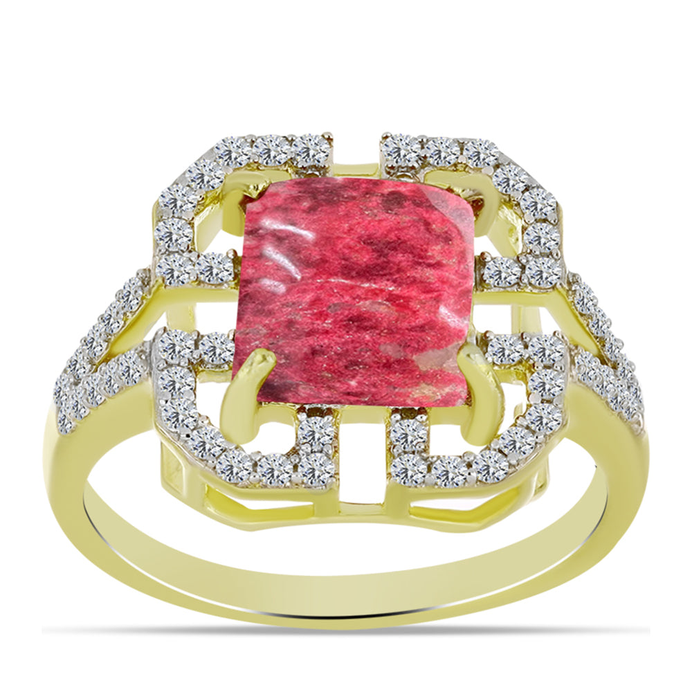 Inel din Argint 925 Placat cu Aur ( 3.26 grame ) cu Thulit și Topaz Alb 3.37 Carate