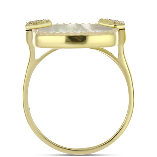 Inel din Argint 925 Placat cu Aur ( 5.33 grame ) cu Sidef și Topaz Alb 11.48 Carate