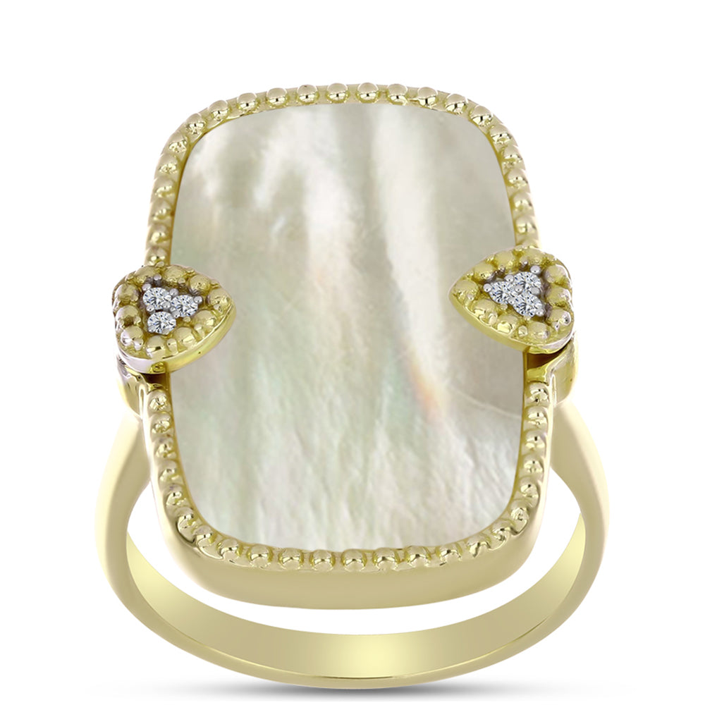 Inel din Argint 925 Placat cu Aur ( 5.33 grame ) cu Sidef și Topaz Alb 11.48 Carate