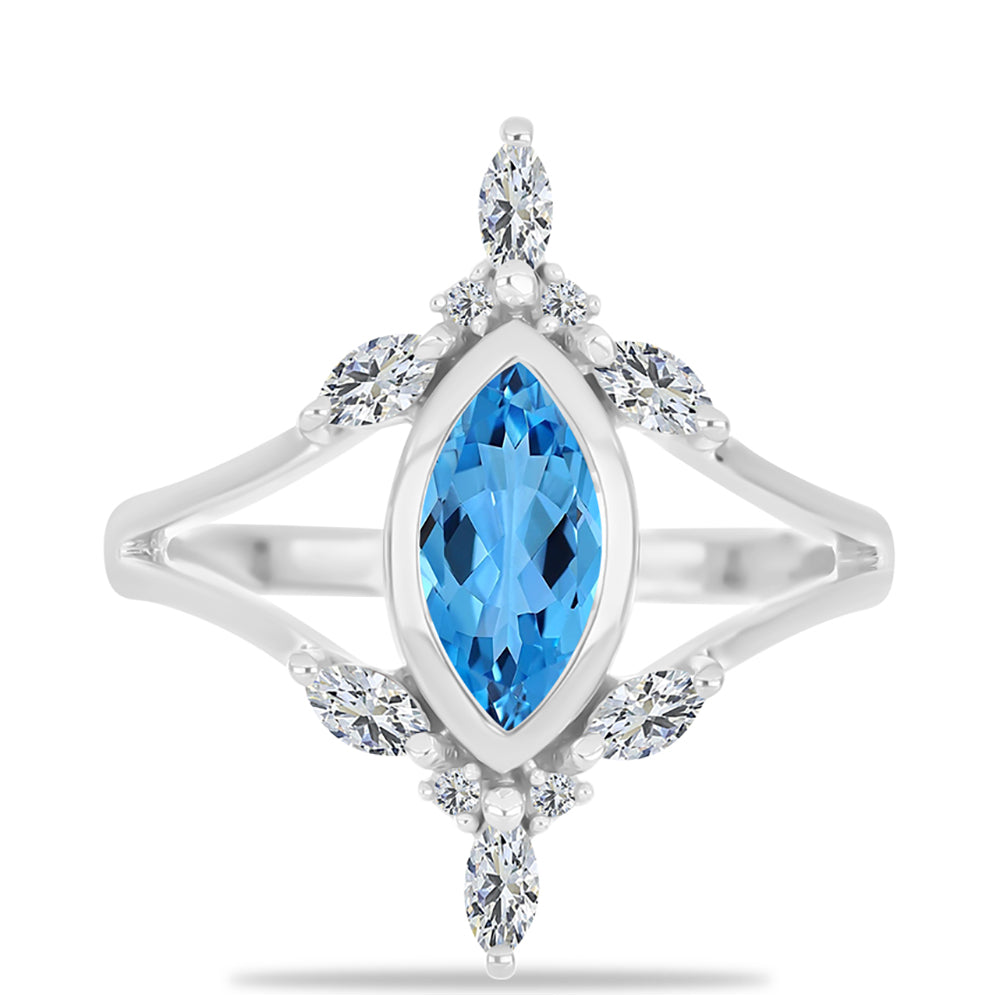 Inel din Argint 925 ( 3.6 grame ) cu Topaz Swiss Blue și Topaz Alb 1.65 Carate 1 
