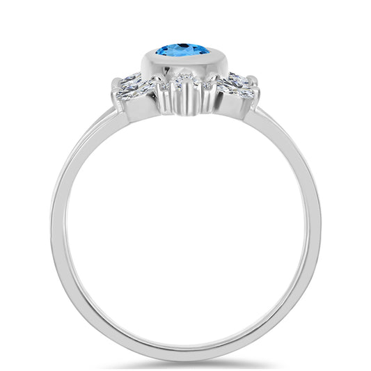 Inel din Argint 925 ( 3.6 grame ) cu Topaz Swiss Blue și Topaz Alb 1.65 Carate