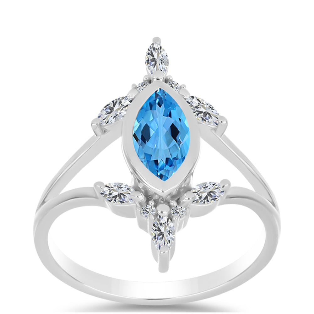 Inel din Argint 925 ( 3.6 grame ) cu Topaz Swiss Blue și Topaz Alb 1.65 Carate