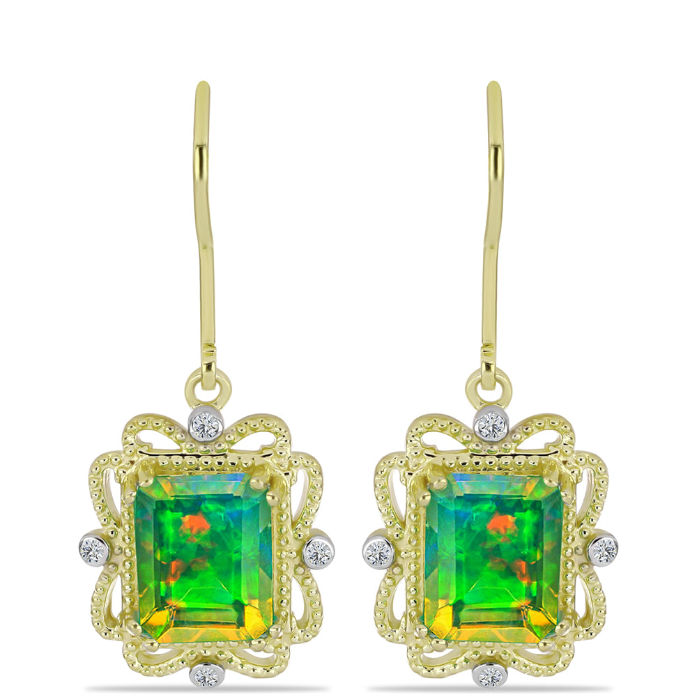 Cercei din Argint 925 Placat cu Aur ( 3.53 grame ) cu Opal Verde Etiopian Lega Dembi și Topaz Alb 1.61 Carate