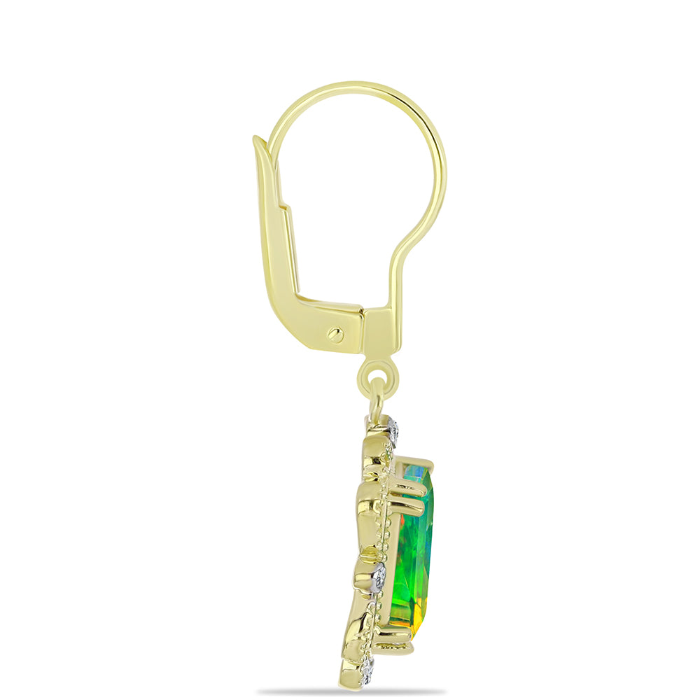 Cercei din Argint 925 Placat cu Aur ( 3.53 grame ) cu Opal Verde Etiopian Lega Dembi și Topaz Alb 1.61 Carate 2 