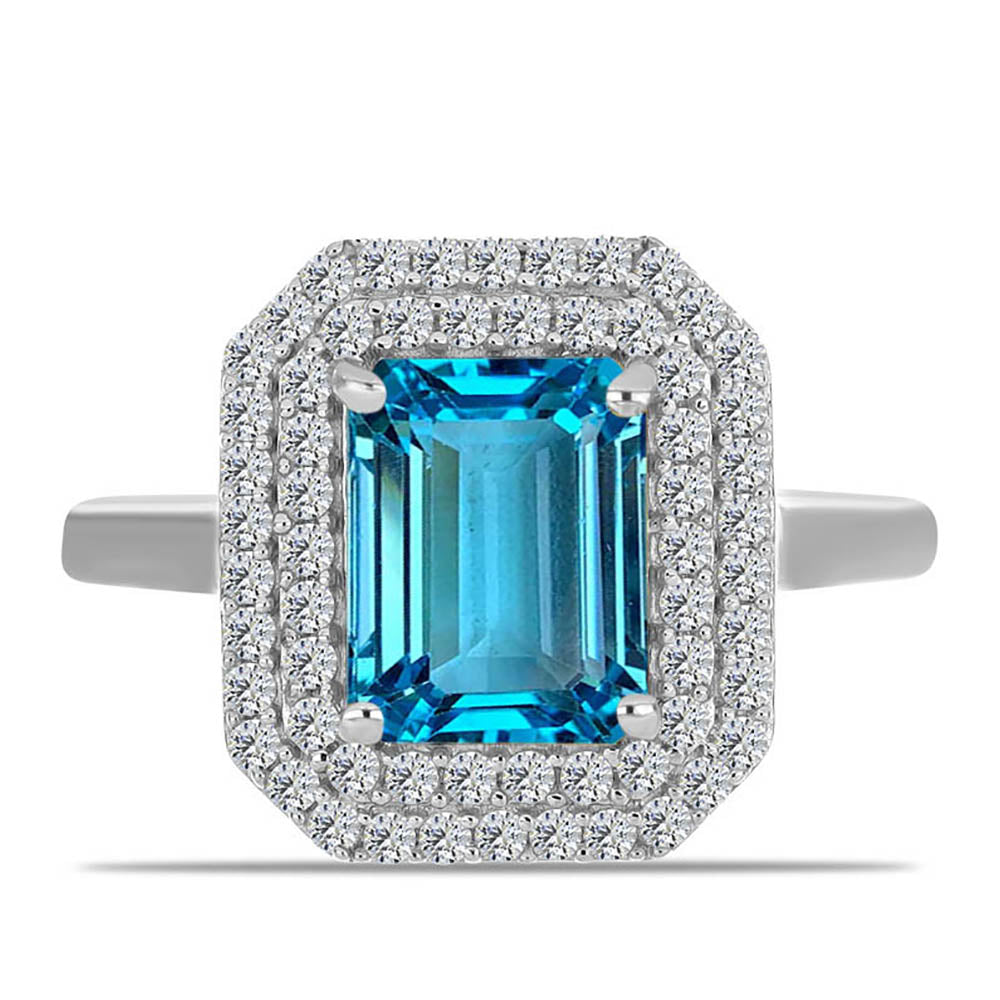 Inel din Argint 925 ( 3.15 grame ) cu Topaz Swiss Blue și Topaz Alb 3.12 Carate 1 